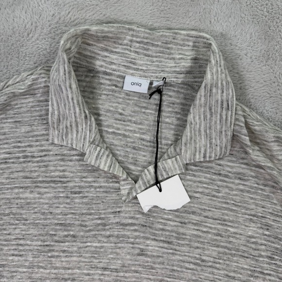 NEW ONIA Mens Polo Shirt Large Gray Linen Blend Short Sleeve Casual Top Preppy - Picture 1 of 8